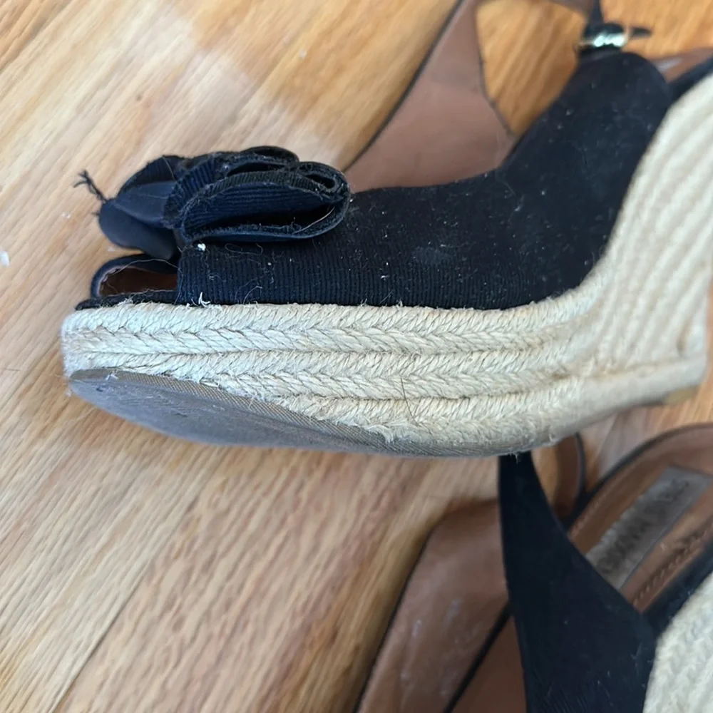 Steve Madden black Straw Platform slingback Wedges with bow